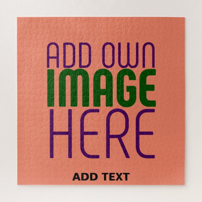 MODERN EDITABLE CORAL ORANGE IMAGE TEXT TEMPLATE JIGSAW PUZZLE (Vertical)