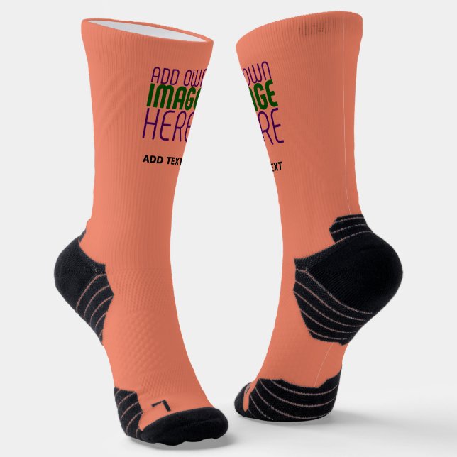 MODERN EDITABLE CORAL ORANGE IMAGE TEXT TEMPLATE SOCKS (Angled)
