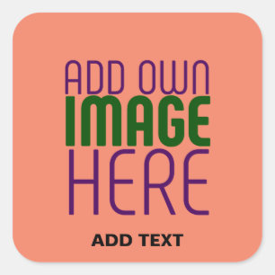 MODERN EDITABLE CORAL ORANGE IMAGE TEXT TEMPLATE SQUARE STICKER