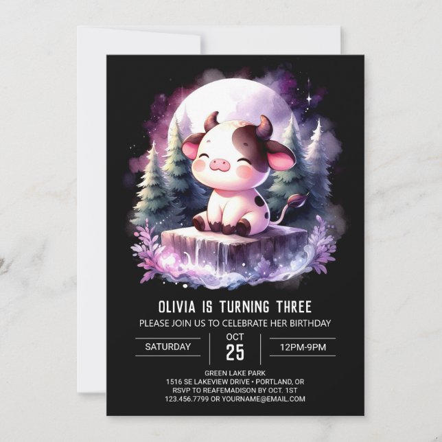 Modern Editable Cow Birthday Invitation (Front)