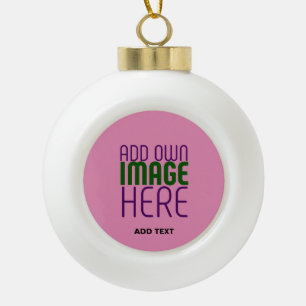 MODERN EDITABLE CUTE HOT PINK IMAGE TEXT TEMPLATE CERAMIC BALL CHRISTMAS ORNAMENT