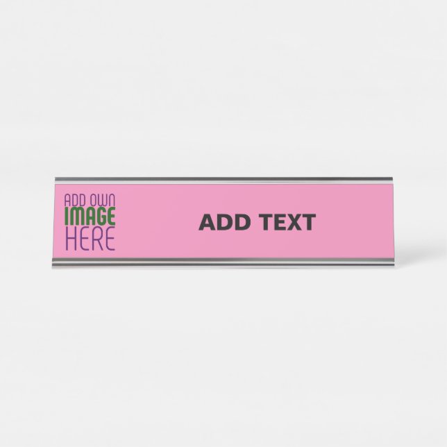 MODERN EDITABLE CUTE HOT PINK IMAGE TEXT TEMPLATE DESK NAME PLATE (Front)
