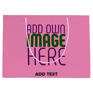 MODERN EDITABLE CUTE HOT PINK IMAGE TEXT TEMPLATE LARGE GIFT BAG