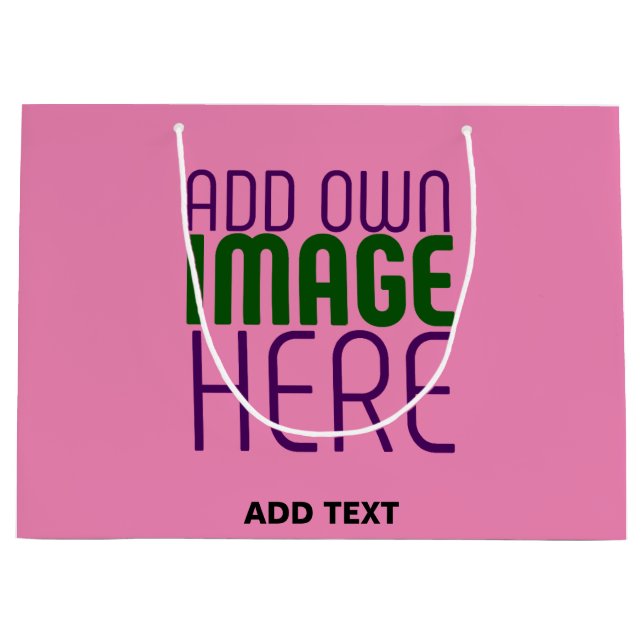 MODERN EDITABLE CUTE HOT PINK IMAGE TEXT TEMPLATE LARGE GIFT BAG (Front)