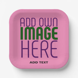 MODERN EDITABLE CUTE HOT PINK IMAGE TEXT TEMPLATE PAPER PLATE