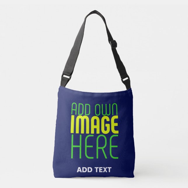 MODERN EDITABLE CUTE NAVY BLUE IMAGE TEXT TEMPLATE CROSSBODY BAG (Front)