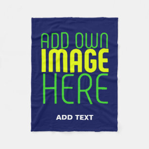 MODERN EDITABLE CUTE NAVY BLUE IMAGE TEXT TEMPLATE FLEECE BLANKET