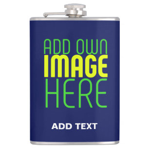 MODERN EDITABLE CUTE NAVY BLUE IMAGE TEXT TEMPLATE HIP FLASK