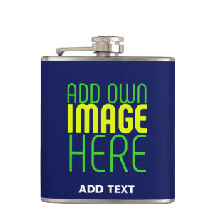 MODERN EDITABLE CUTE NAVY BLUE IMAGE TEXT TEMPLATE HIP FLASK
