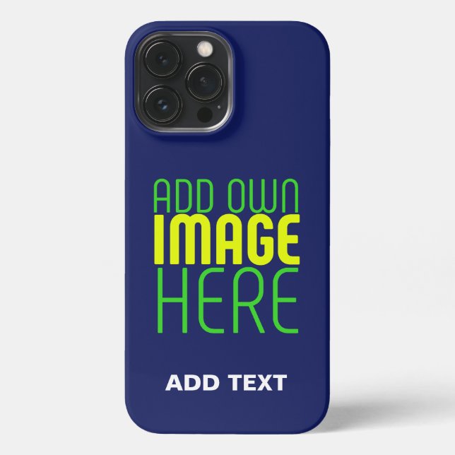 MODERN EDITABLE CUTE NAVY BLUE IMAGE TEXT TEMPLATE iPhone CASE (Back)