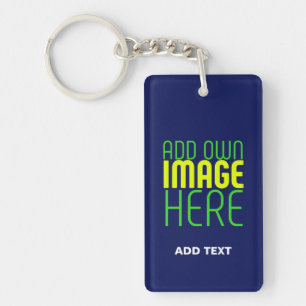 MODERN EDITABLE CUTE NAVY BLUE IMAGE TEXT TEMPLATE KEY RING
