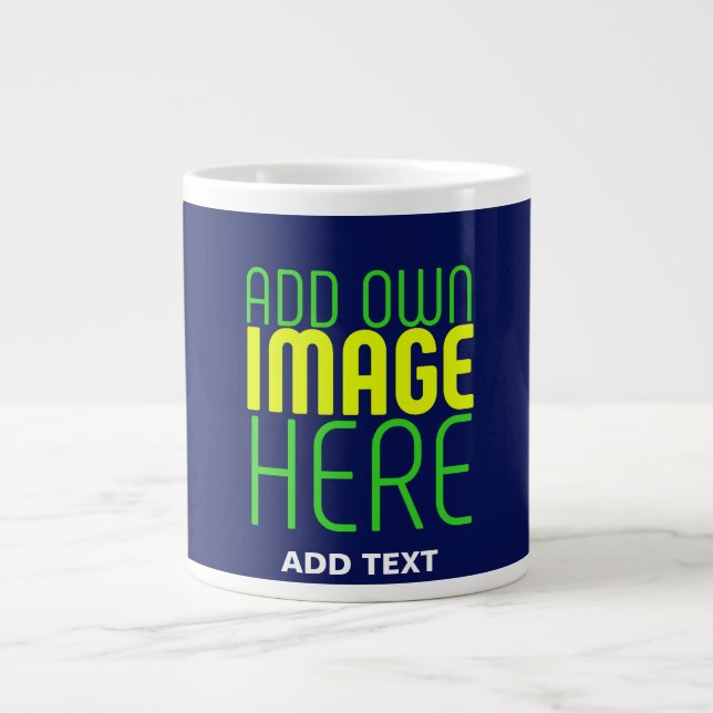 MODERN EDITABLE CUTE NAVY BLUE IMAGE TEXT TEMPLATE LARGE COFFEE MUG (Front)