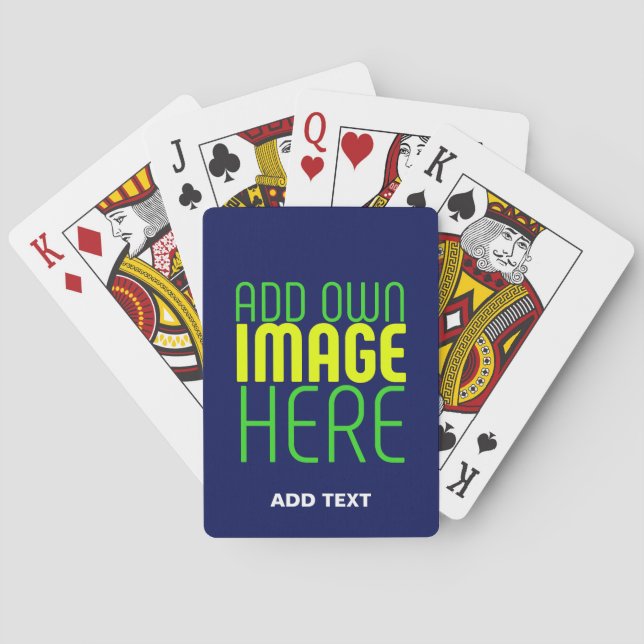 MODERN EDITABLE CUTE NAVY BLUE IMAGE TEXT TEMPLATE PLAYING CARDS (Back)