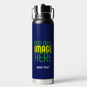 MODERN EDITABLE CUTE NAVY BLUE IMAGE TEXT TEMPLATE WATER BOTTLE