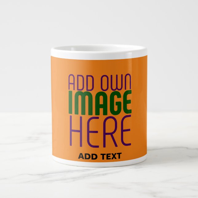 MODERN EDITABLE DARK ORANGE IMAGE TEXT TEMPLATE LARGE COFFEE MUG (Front)