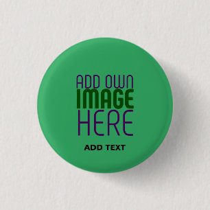 MODERN EDITABLE EMERALD GREEN IMAGE TEXT TEMPLATE 3 CM ROUND BADGE