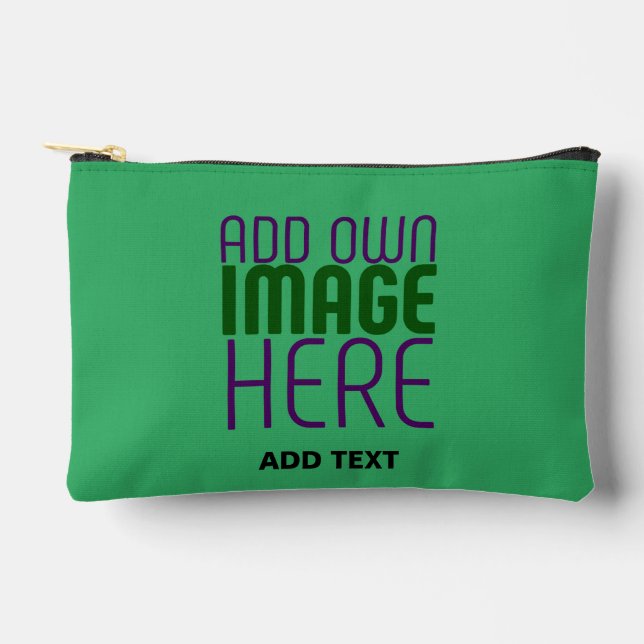MODERN EDITABLE EMERALD GREEN IMAGE TEXT TEMPLATE ACCESSORY POUCH (Front)