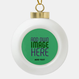 MODERN EDITABLE EMERALD GREEN IMAGE TEXT TEMPLATE CERAMIC BALL CHRISTMAS ORNAMENT