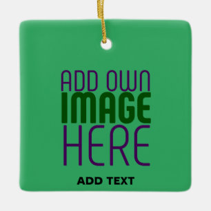 MODERN EDITABLE EMERALD GREEN IMAGE TEXT TEMPLATE CERAMIC ORNAMENT