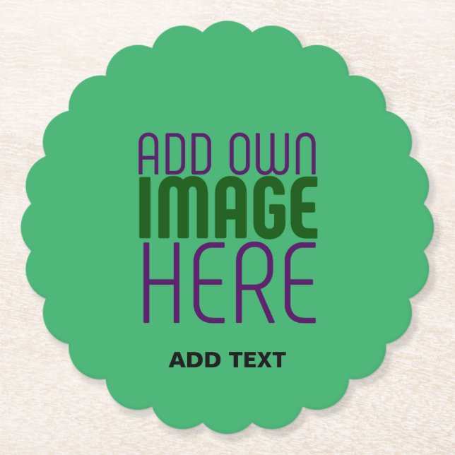 MODERN EDITABLE EMERALD GREEN IMAGE TEXT TEMPLATE PAPER COASTER (Front)