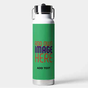 MODERN EDITABLE EMERALD GREEN IMAGE TEXT TEMPLATE WATER BOTTLE