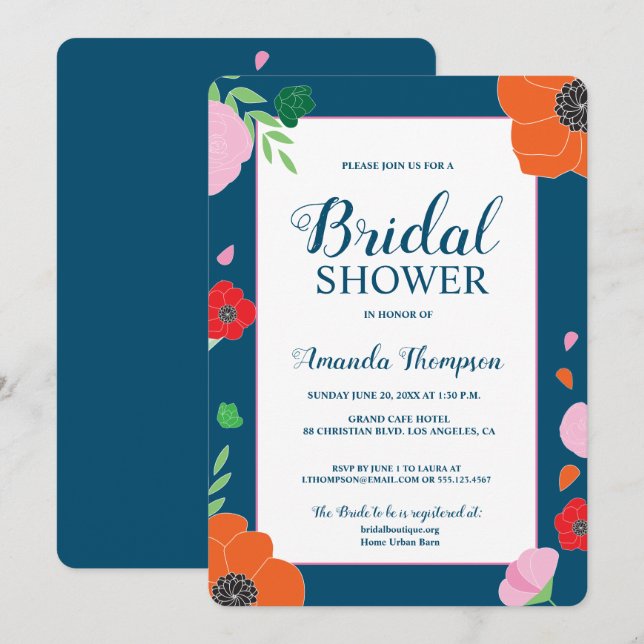 Modern Editable Floral Bridal shower Invitation (Front/Back)