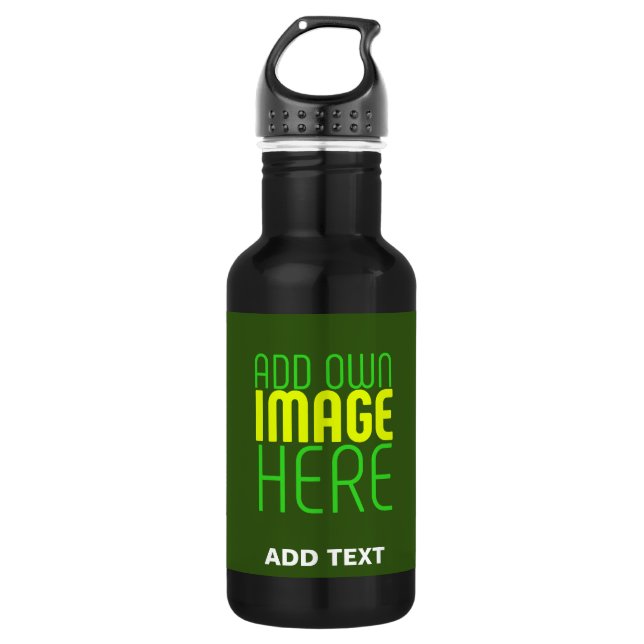 MODERN EDITABLE FOREST GREEN IMAGE TEXT TEMPLATE 532 ML WATER BOTTLE (Front)