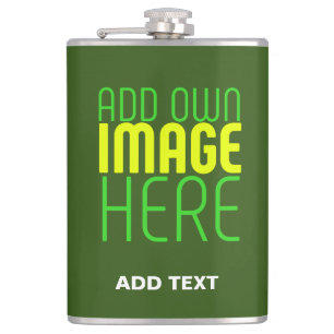 MODERN EDITABLE FOREST GREEN IMAGE TEXT TEMPLATE HIP FLASK