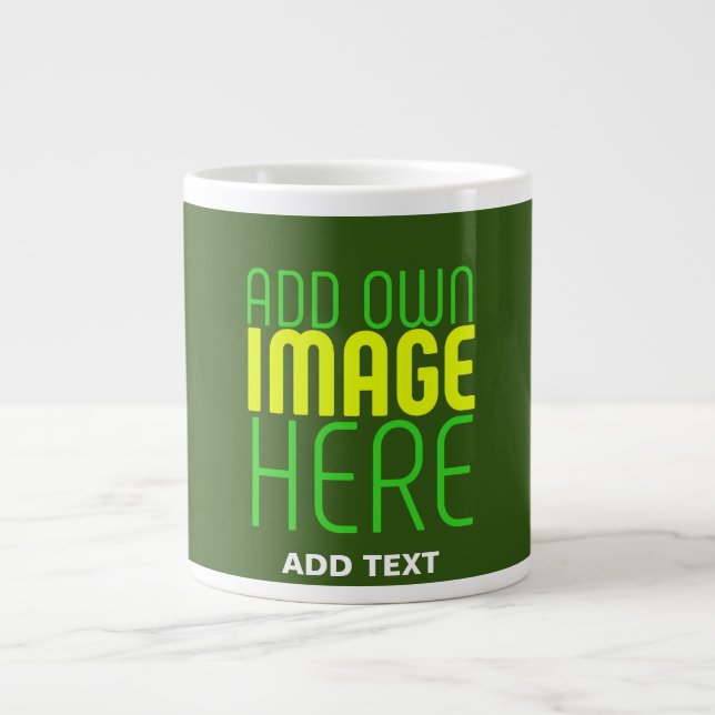 MODERN EDITABLE FOREST GREEN IMAGE TEXT TEMPLATE LARGE COFFEE MUG (Front)