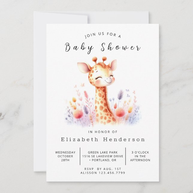 Modern Editable Giraffe Baby Shower  Invitation (Front)