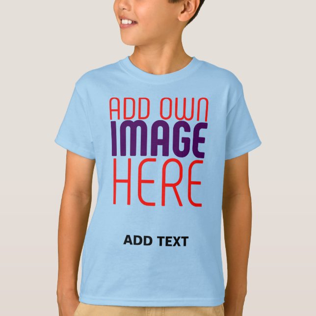MODERN EDITABLE LIGHT BLUE IMAGE TEXT TEMPLATE T-Shirt (Front)