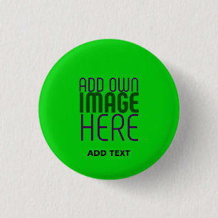 MODERN EDITABLE LIME GREEN IMAGE TEXT TEMPLATE 3 CM ROUND BADGE