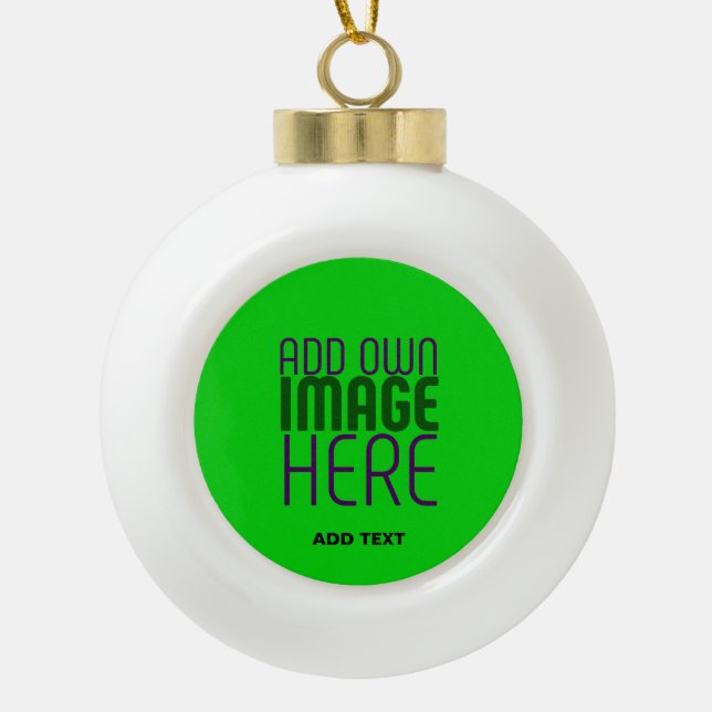  MODERN EDITABLE LIME GREEN IMAGE TEXT TEMPLATE CERAMIC BALL CHRISTMAS ORNAMENT (Front)