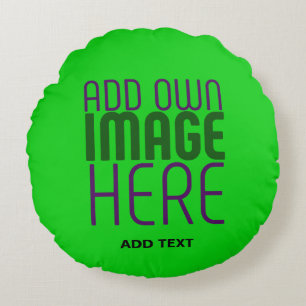 MODERN EDITABLE LIME GREEN IMAGE TEXT TEMPLATE ROUND CUSHION