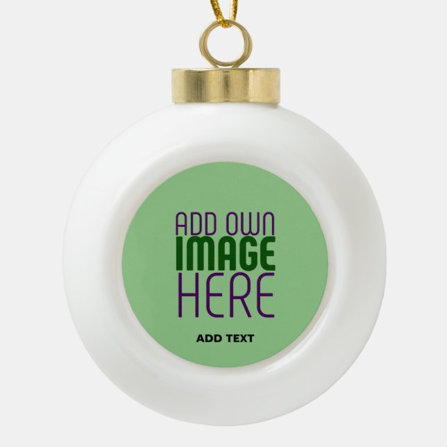  MODERN EDITABLE MINT GREEN IMAGE TEXT TEMPLATE CERAMIC BALL CHRISTMAS ORNAMENT (Front)