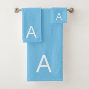 Modern Editable Monogram on Turquoise Blue Bath Towel Set