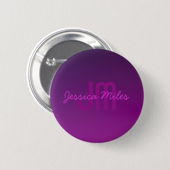 Modern Editable Monogrammed Text & Purple Ombre  6 Cm Round Badge (Front & Back)