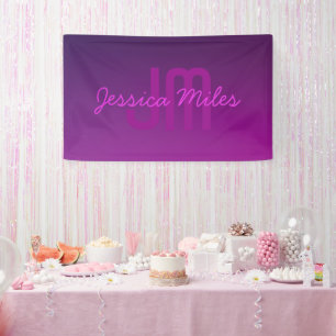 Modern Editable Monogrammed Text & Purple Ombre Banner