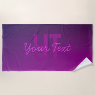 Modern Editable Monogrammed Text & Purple Ombre Beach Towel