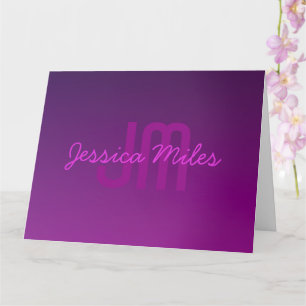 Modern Editable Monogrammed Text & Purple Ombre  Card