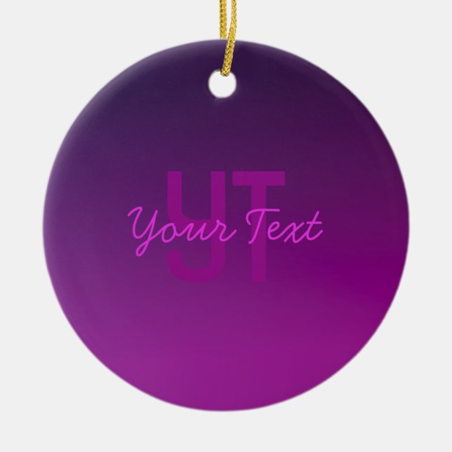 Modern Editable Monogrammed Text & Purple Ombre  Ceramic Tree Decoration (Front)