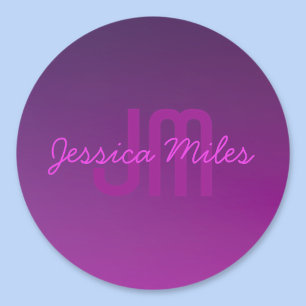 Modern Editable Monogrammed Text & Purple Ombre  Classic Round Sticker