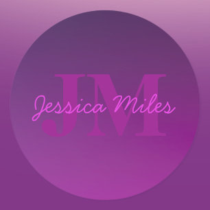 Modern Editable Monogrammed Text & Purple Ombre  Classic Round Sticker
