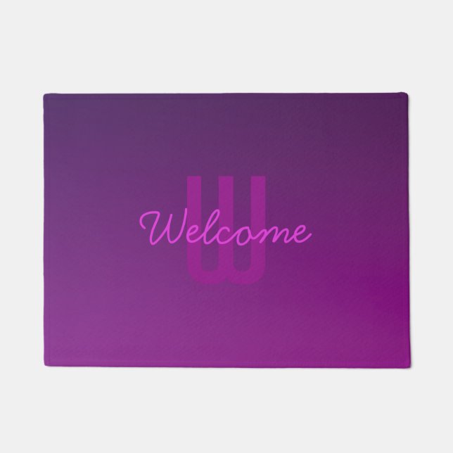 Modern Editable Monogrammed Text & Purple Ombre  Doormat (Front)