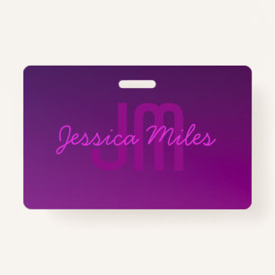 Modern Editable Monogrammed Text & Purple Ombre ID Badge
