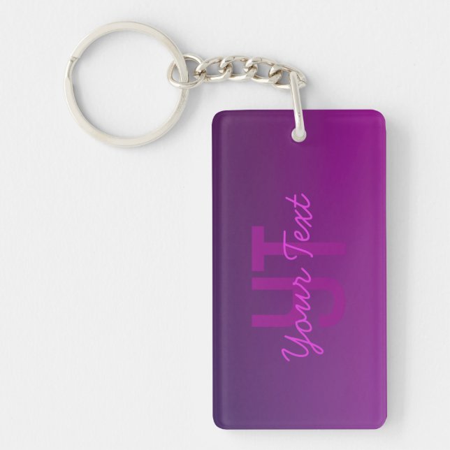 Modern Editable Monogrammed Text & Purple Ombre  Key Ring (Front)