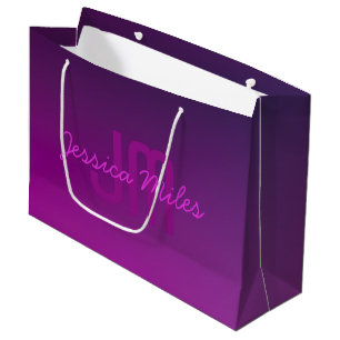 Modern Editable Monogrammed Text & Purple Ombre Large Gift Bag
