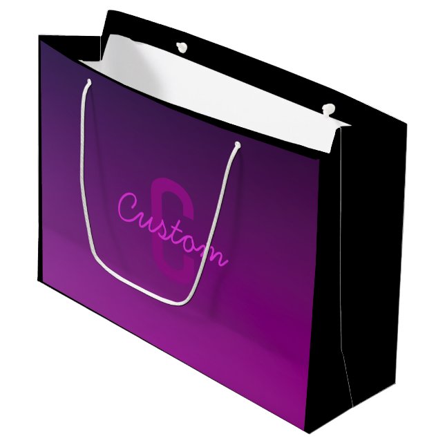 Modern Editable Monogrammed Text & Purple Ombre  Large Gift Bag (Front Angled)