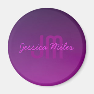 Modern Editable Monogrammed Text & Purple Ombre  Magnet