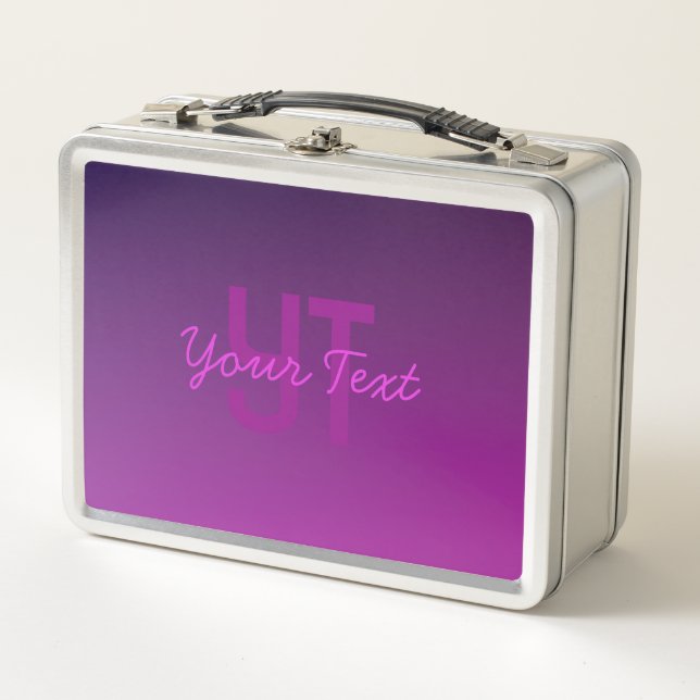 Modern Editable Monogrammed Text & Purple Ombre  Metal Lunch Box (Front)